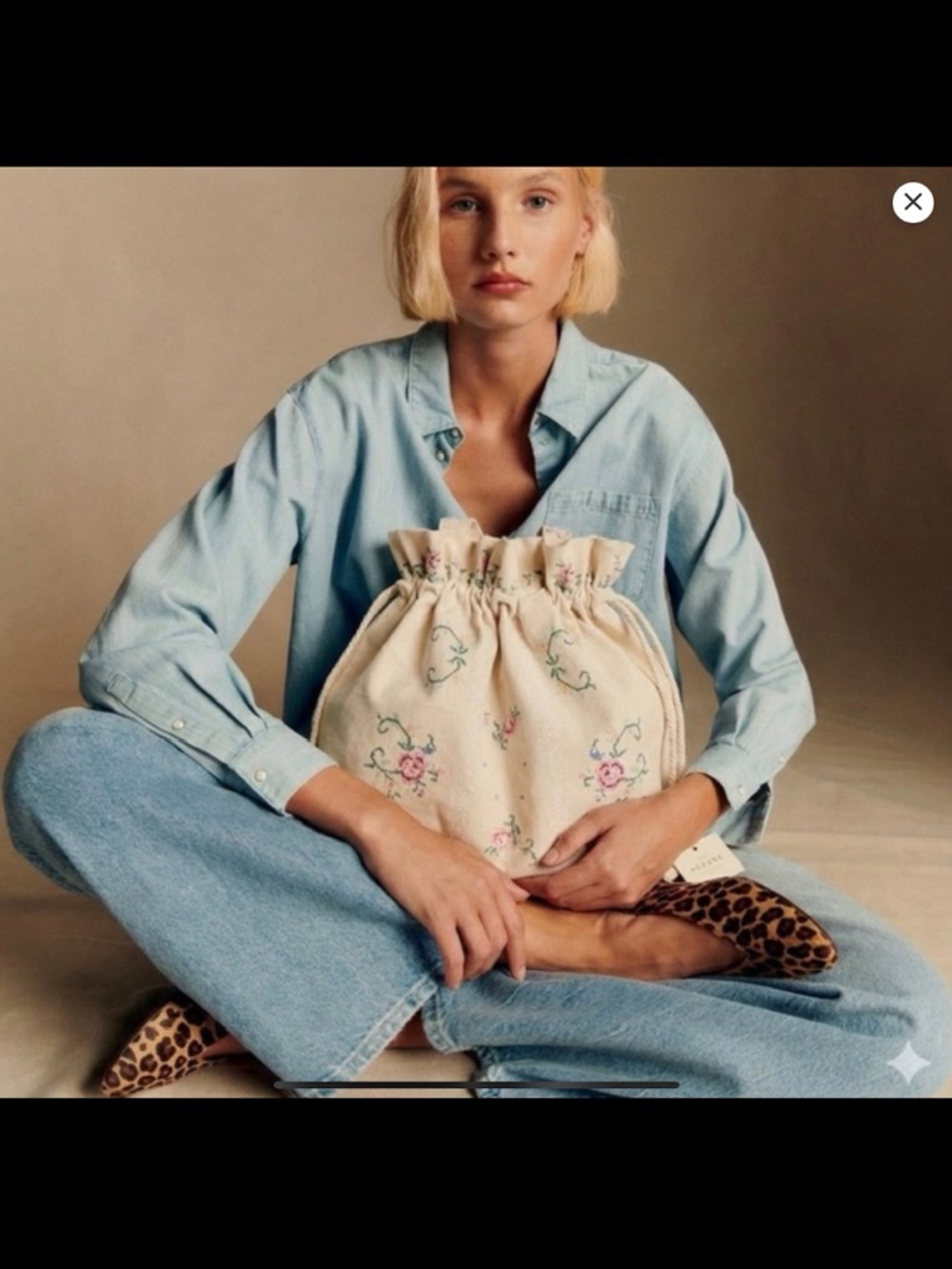 Sezane & Sea Totebag. Cream embroidery
